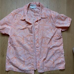 Orvis Orange and White Wave-Print Short Sleeve Shirt 100 percent cotton- size 12